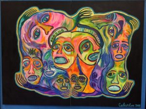 Cedar-Eve Peters, an Anishinaabae Kwe artist, painted this mural over the course of the conference